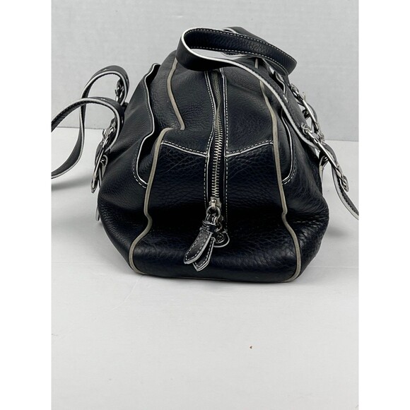 Cole Haan Black Pebbled Leather Satchel Bag with Robin Egg Blue Lining - Picture 4 of 9